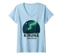Donna Kiruna Svezia Aurora Boreale Aurora Boreale Retro Artico Maglietta con Collo a V