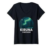 Donna Kiruna Svezia Aurora Boreale Aurora Boreale Retro Artico Maglietta con Collo a V
