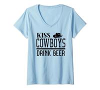 Donna Kiss Cowboys & Drink Beer Shirt,Country Music Cowboys & Beer Maglietta con Collo a V