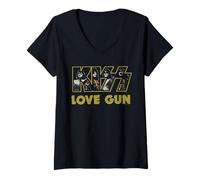 Donna KISS - Logo Love Gun Maglietta con Collo a V