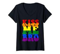 Donna Kiss Me Bro LGBT-Q - Bandiera arcobaleno per il mese del Gay Pride Maglietta con Collo a V