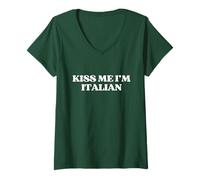 Donna Kiss Me I’m Italian Y2K Aesthetic St Patricks Day Green Maglietta con Collo a V