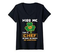 Donna Kiss Me I'm A Chef with Shamrock St Patricks Day Maglietta con Collo a V