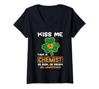 Donna Kiss Me I'm A Chemist with Shamrock St Patricks Day Maglietta con Collo a V