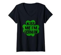 Donna Kiss Me I'm German Funny Germania San Patrizio Trifoglio Maglietta con Collo a V