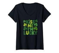 Donna Kiss Me I'm Lucky Festive Shamrock Maglietta con Collo a V