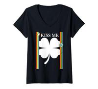 Donna Kiss Me Lucky Four Leaf Clover Irlanda St Patricks Day Party Maglietta con Collo a V