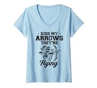 Donna Kiss My Arrows They're Flying Archer Bow Arrow Tiro con l'arco Amante Maglietta con Collo a V