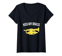 Donna KISS MY BRASS - Banda musicale, banda di ottoni, cornetta divertente Maglietta con Collo a V