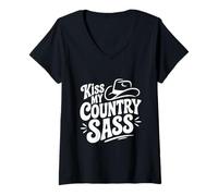 Donna Kiss My Country Sass Southern Pride Maglietta con Collo a V