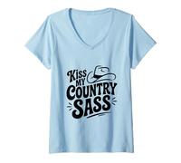 Donna Kiss My Country Sass Southern Pride Maglietta con Collo a V