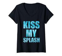 Donna Kiss My Splash Nuoto Oceano Spiaggia Surfer Maglietta con Collo a V