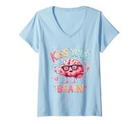 Donna Kiss Your Brain Camicie Bambini Ritorno A Scuola 2024 Insegnante Maglietta con Collo a V