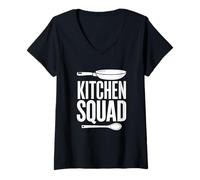 Donna Kitchen Squad Home Chef Cooking Team Crew Maglietta con Collo a V