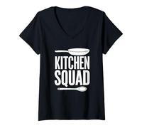 Donna Kitchen Squad Home Chef Cooking Team Divertente Maglietta con Collo a V