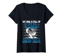 Donna Kitesurf Kiteboarding My Soul Is Full Of Wind Maglietta con Collo a V