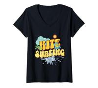 Donna Kitesurf Vintage Wave Ocean Beach Surfing Summer Maglietta con Collo a V