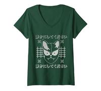 Donna Kitsune, Anime Giappone Stile Kawaii Maglietta con Collo a V, Verde Foresta, XL