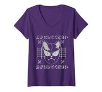 Donna Kitsune, Anime Giappone Stile Kawaii Maglietta con Collo a V, Viola, XXL