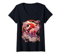 Donna Kitsune Fox Anime giapponese Kawaii Blossom Cherry Flower Maglietta con Collo a V