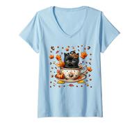 Donna Kitten Fall Must Haves for Women And Girls Cute Autumn Cat Maglietta con Collo a V