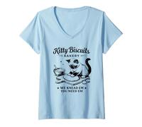 Donna Kitty Biscuit Bakery Chef Divertente Baking Lover Scuola di Maglietta con Collo a V