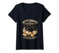 Donna Kitty Biscuits Bakery Purrfectly Impastato Cat Genitore Umorismo Maglietta con Collo a V