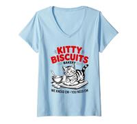 Donna Kitty Biscuits Bakery We Knead Em You Need Em Cat Maglietta con Collo a V