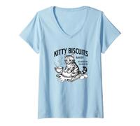 Donna Kitty Biscuits - Gatto Divertente Maglietta con Collo a V