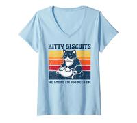 Donna Kitty Biscuits We Knead You Need Em Retro Cat Donne Uomini Bambini Maglietta con Collo a V