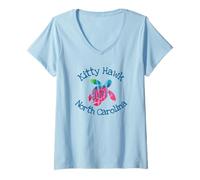 Donna Kitty Hawk - Tartaruga Batik ad acquerello costiera Maglietta con Collo a V