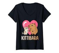 Donna Kittybara Love Capybara Cat Graphic per Bambini Donne Ragazze Maglietta con Collo a V