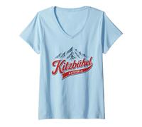 Donna Kitzbühel Austria Montagna Stazione sciistica Retro Alps Graphic Maglietta con Collo a V
