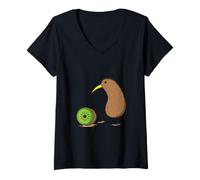 Donna Kiwi Bird con Un Kiwi a fette Maglietta con Collo a V