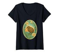 Donna Kiwi e gigli Art Nouveau Maglietta con Collo a V
