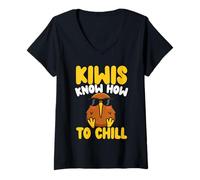 Donna Kiwi Know How To Chill Cool Occhiali da Sole Kiwi Maglietta con Collo a V