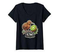 Donna Kiwi L'animale e l'uccello della Frutta Nuova Zelanda Maglietta con Collo a V