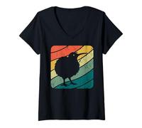 Donna Kiwi Uccello Kiwi Nuova Zelanda Uccello Retro Vintage Kiwi Maglietta con Collo a V