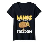 Donna Kiwi Wings Non può misurare la libertà Kiwi Bird Maglietta con Collo a V