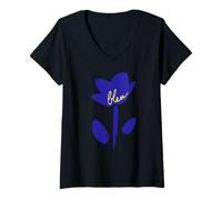 Donna Klein Blue French Bleu Fiore Maglietta con Collo a V
