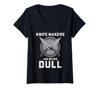 Donna Knife Maker Humor Never Dull Bladesmith Workshop Citazione Scherzo Maglietta con Collo a V