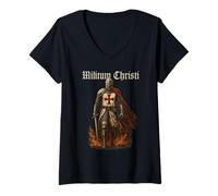 Donna Knight Templar - of Christ - Catholic Maglietta con Collo a V