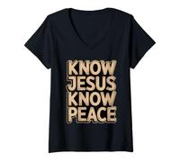 Donna Know Jesus Know Peace Maglietta con Collo a V