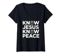 Donna Know Jesus Know Peace Maglietta con Collo a V