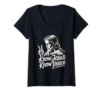 Donna Know Jesus Know Peace Maglietta con Collo a V