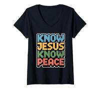 Donna Know Jesus Know Peace Maglietta con Collo a V