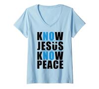 Donna Know Jesus Know Peace Maglietta con Collo a V