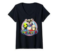 Donna Koala Bere Milkshake Puzzle Mese Mondiale della Consapevolezza dell'Autismo Maglietta con Collo a V