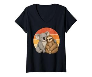 Donna Koala e Bradipo Best Friends Animal Friendship Maglietta con Collo a V