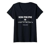 Donna Koh Phi Phi Thailandia Coordinates Island Travel Design Maglietta con Collo a V